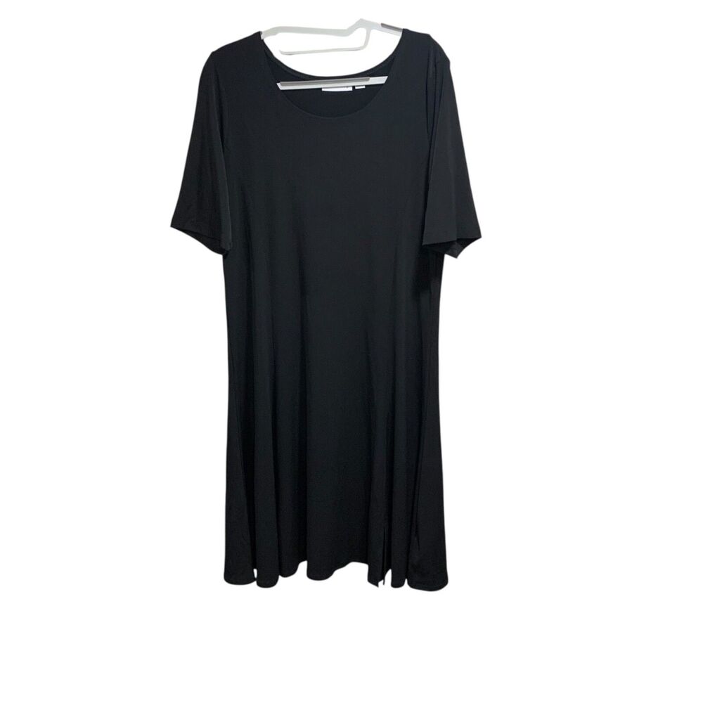 Susan Graver Womens Classic Black Liquid Knit Knee Length Short Sleeve Dress S